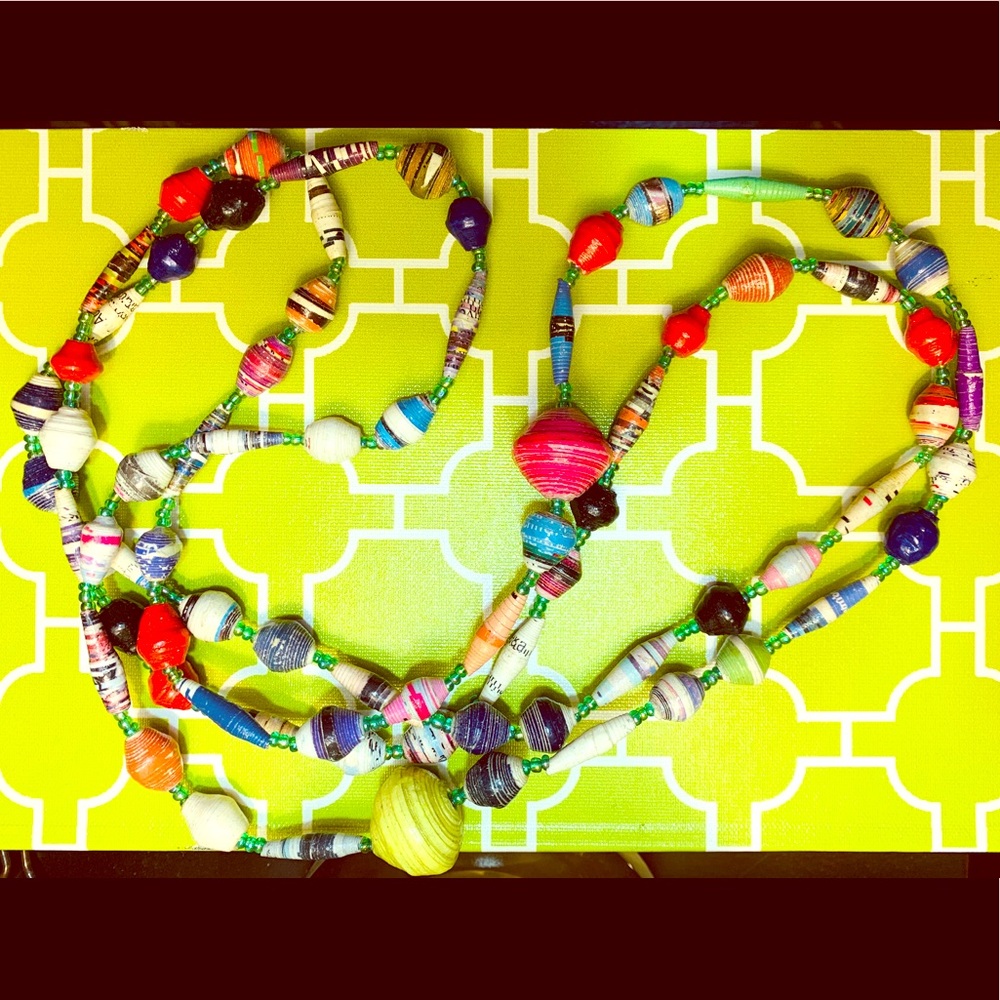 Colorful Paper Mache Bead Necklace
